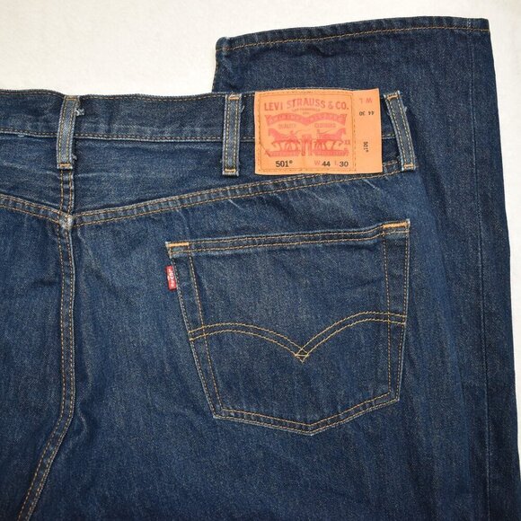 Levis 501 Mens Jeans 44 X 30 Button Fly Dark Wash Straight Leg Classic Western - Picture 8 of 16